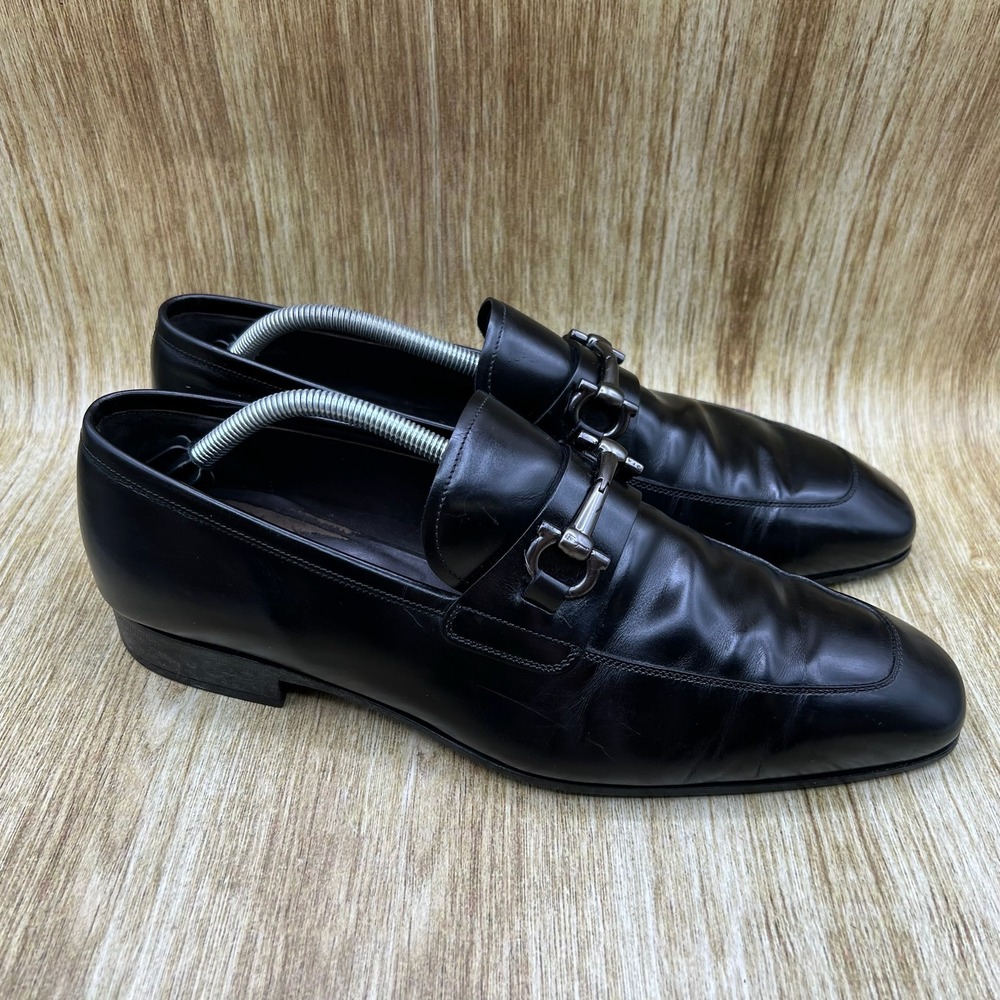 Salvatore Ferragamo Gancini Bit Loafers Men's Size 10.5 2E Black Leather 40297